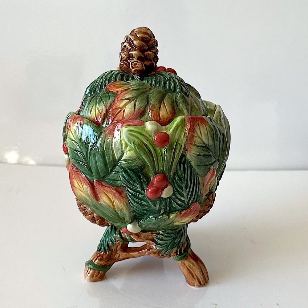 FITZ & FLOYD CLASSICS Christmas Lodge Sugar Bowl Vintage